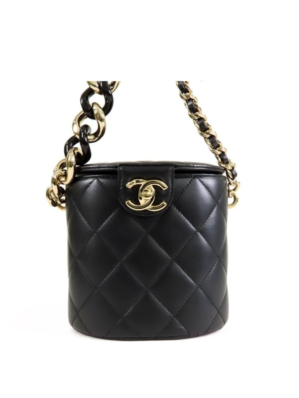 Chanel Vanity Chain Black Gold Lambskin Quilted Stitch Shoulder Bag